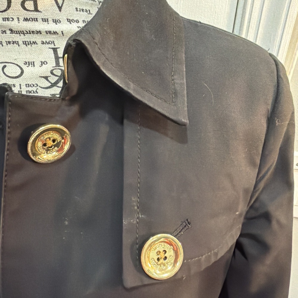 Michael Kors Trench Coat Cotton Black Medium Read - Picture 3 of 9